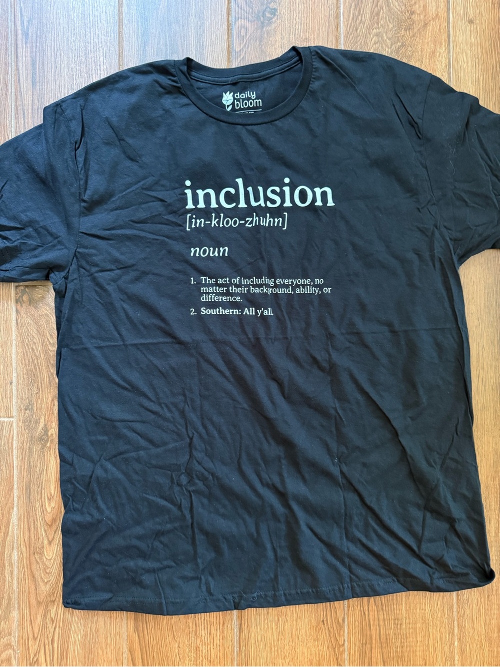 Inclusion Graphic Tee by Daily Bloom - Black with White Text XL